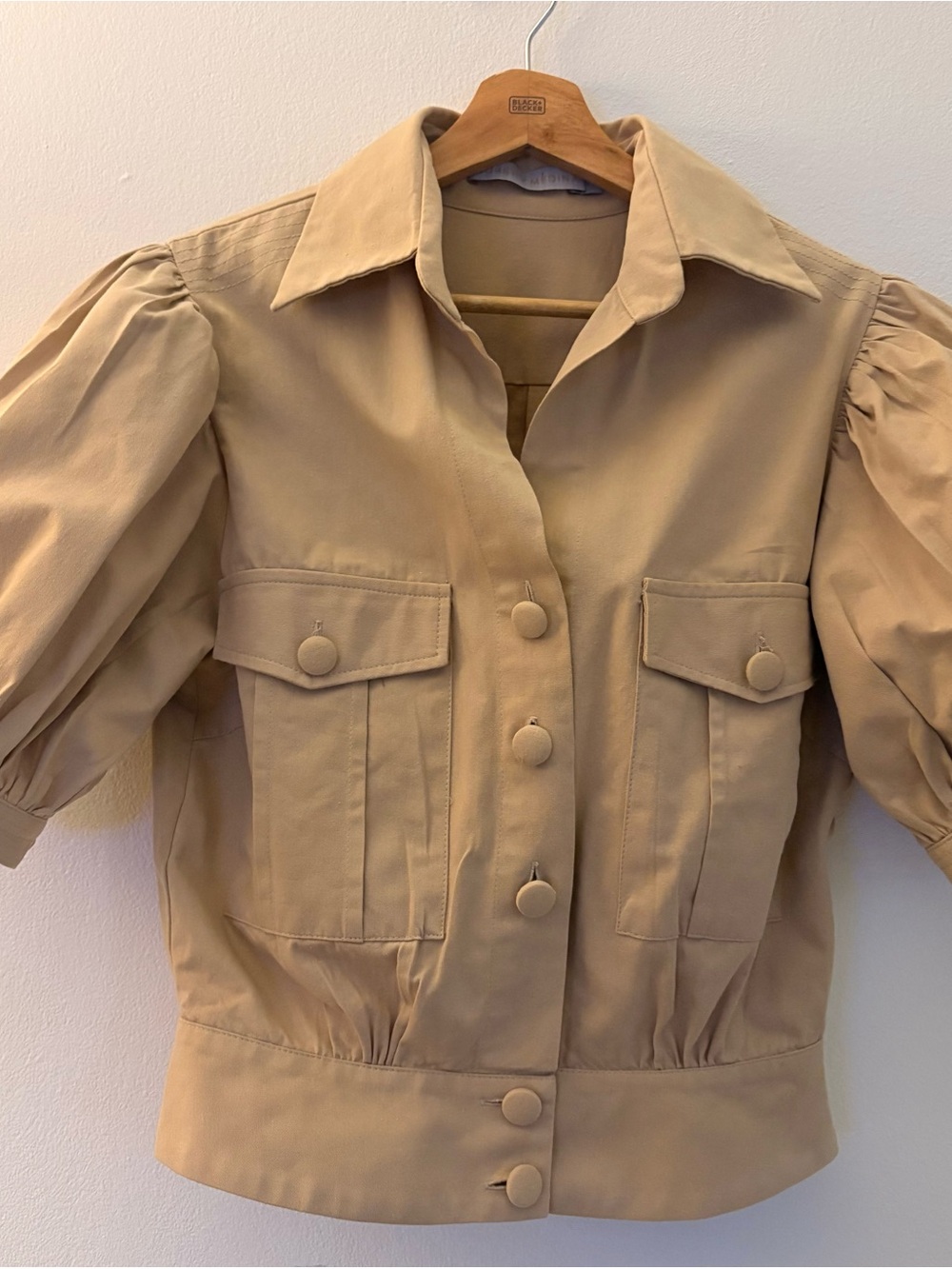 XS Tailored Khaki Puff-Sleeve Goretty Medina Utility Jacket